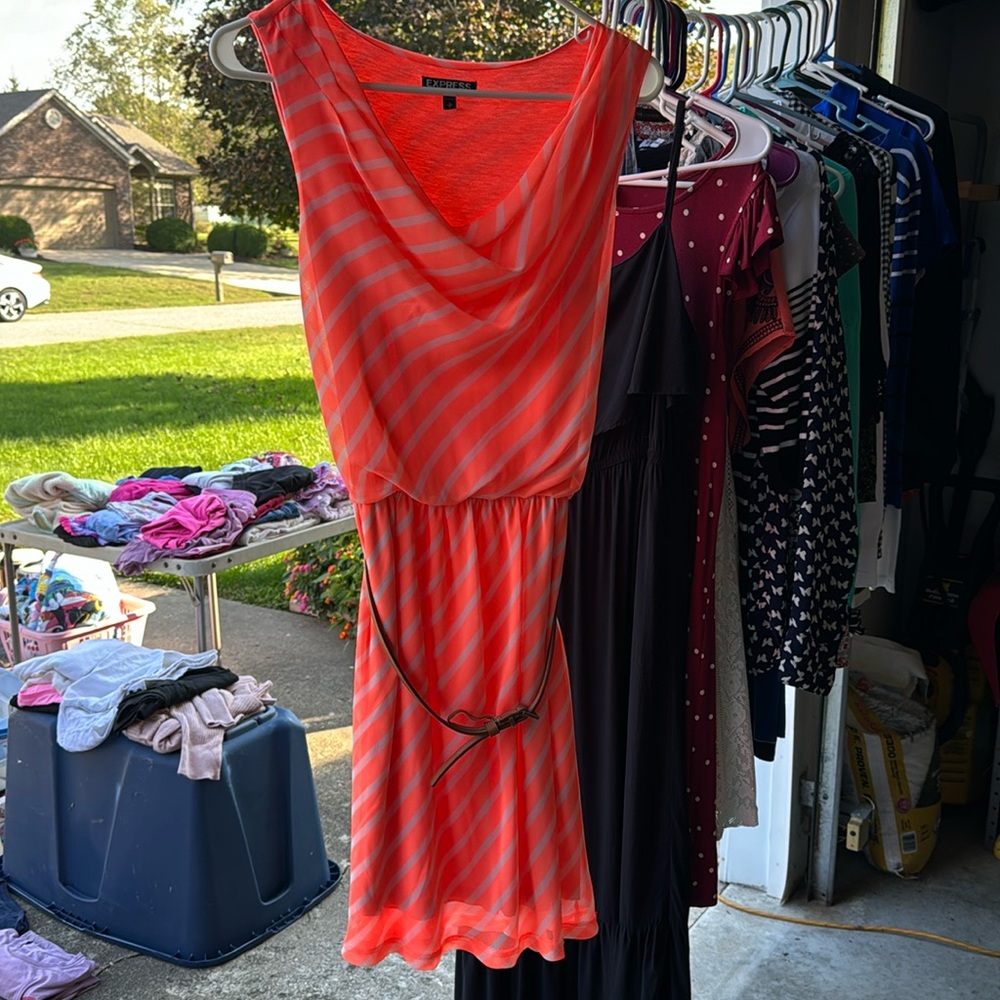 Express Small Striped Dress with Belt